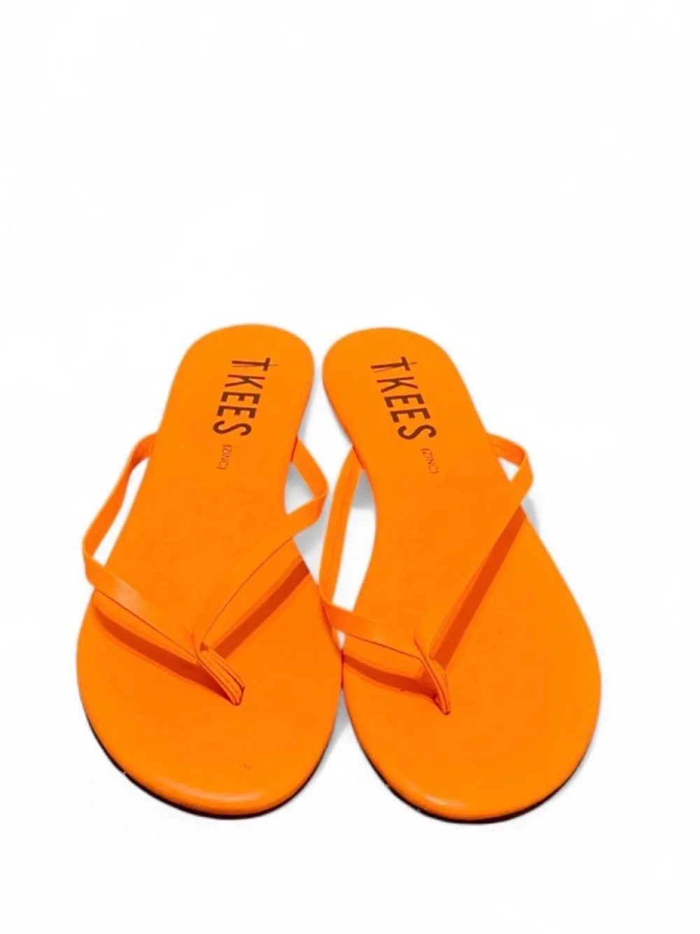 TKEES Zinc Neon Orange Leather Flip-Flop Sandals